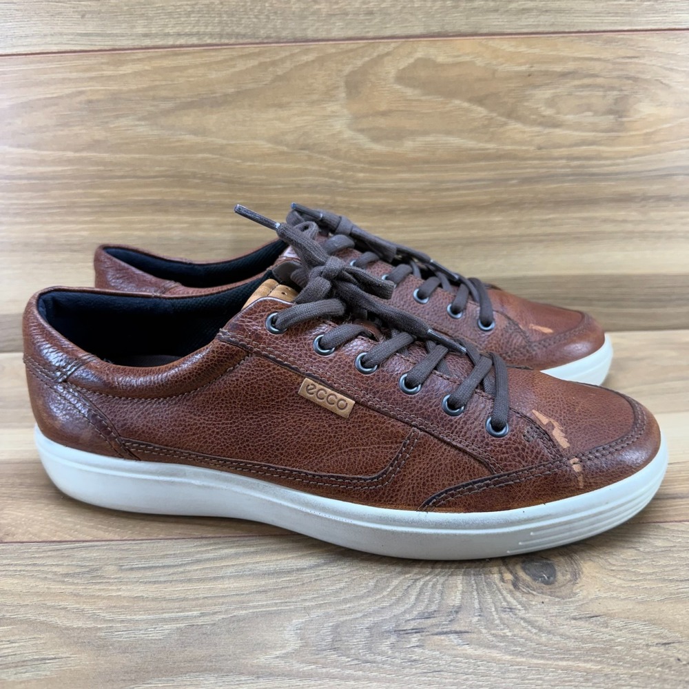 Ecco Soft 7 Brown Leather Low Top Sneakers Mens 11 EU 45 Casual Everyday Walking